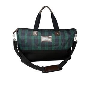 Von Maur Brown & Green Tartan Large Duffel Weekender Bag